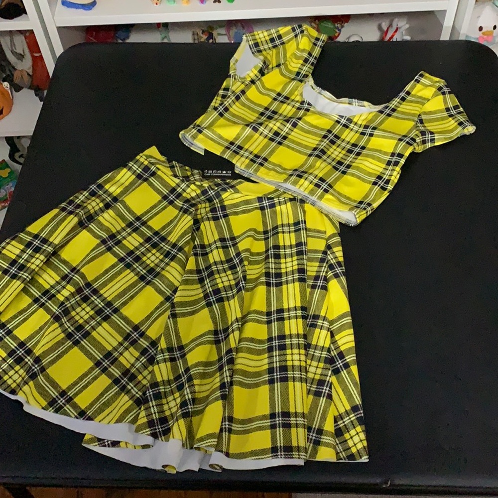 Blackmilk Tartan Yellow Pocket Skater Skirt and Crop Top